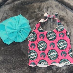 Pink and Blue Graphic Halter Top